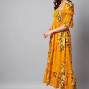 Floral Print Flutter Sleeve Maxi Dress