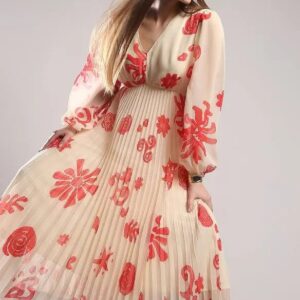 Printed Pleated Midi Dress