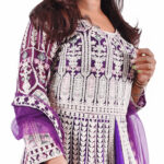 Purple Elegant Raw Silk Slit Gown with  Embroidery & Net Dupatta - Image 6