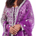 Purple Zardozi Handcrafted Center-Cut Gown with inner   Lehenga & Net Dupatta - Image 7