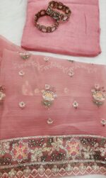 Pastel Peach Unstitched Georgette  Chiffon Suit - Image 2