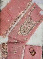 Pastel Peach Unstitched Georgette  Chiffon Suit