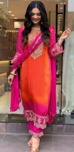 Ombre Pink & Orange Readymade Suit - Image 2