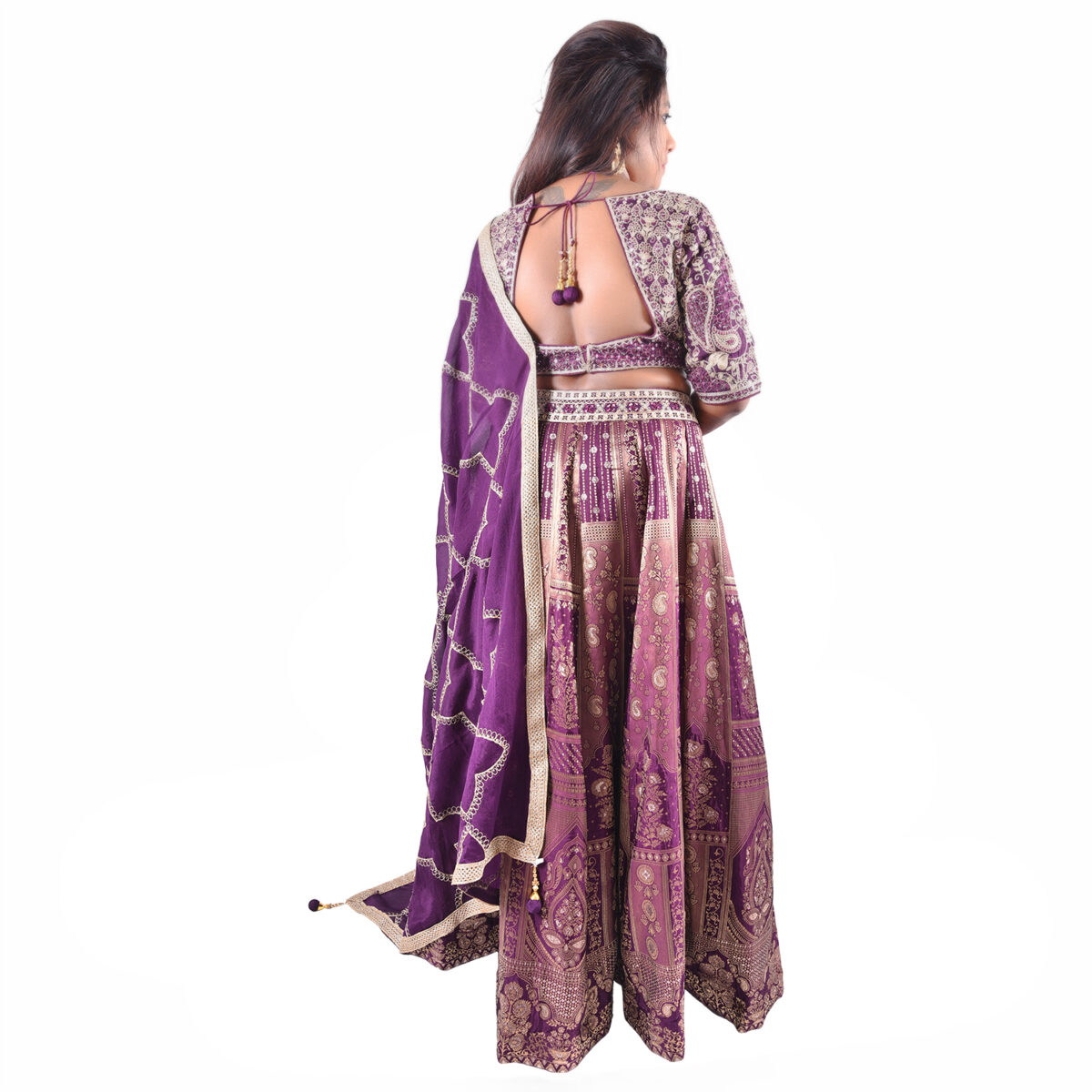 Wine Banaras Handwork Beaded  Embroidery Lehenga Set - Image 4