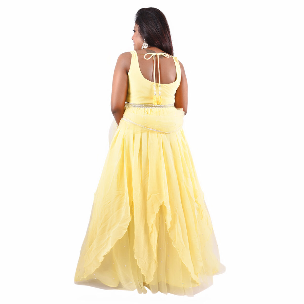 Pearl Embellished Lemon yellow Net  Lehenga Set - Image 4
