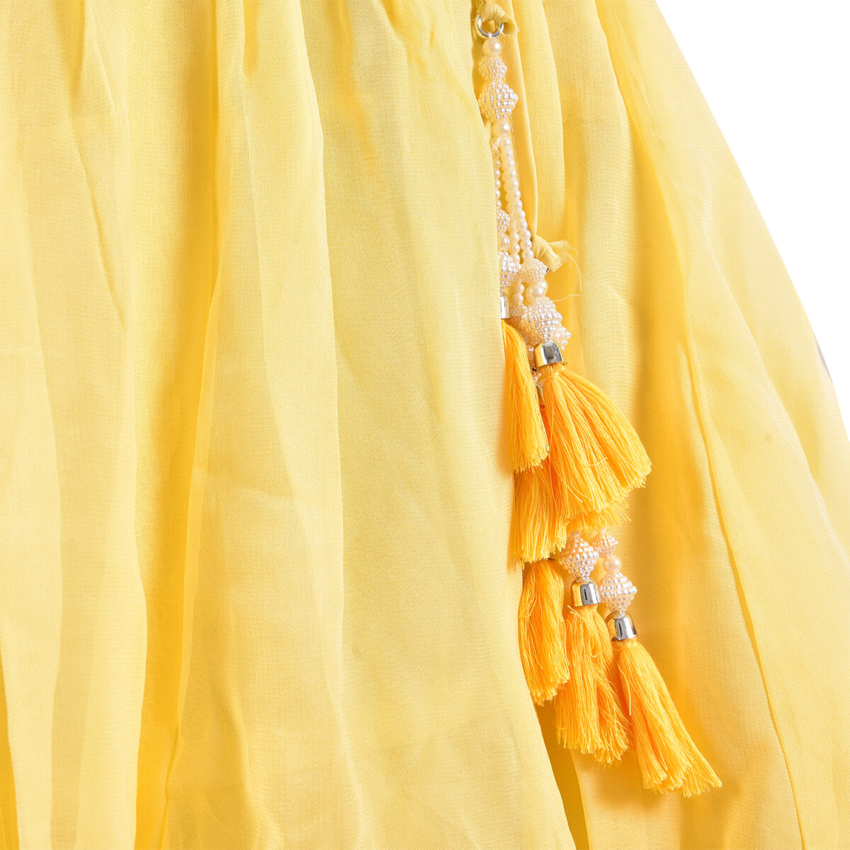 Pearl Embellished Lemon yellow Net  Lehenga Set - Image 6