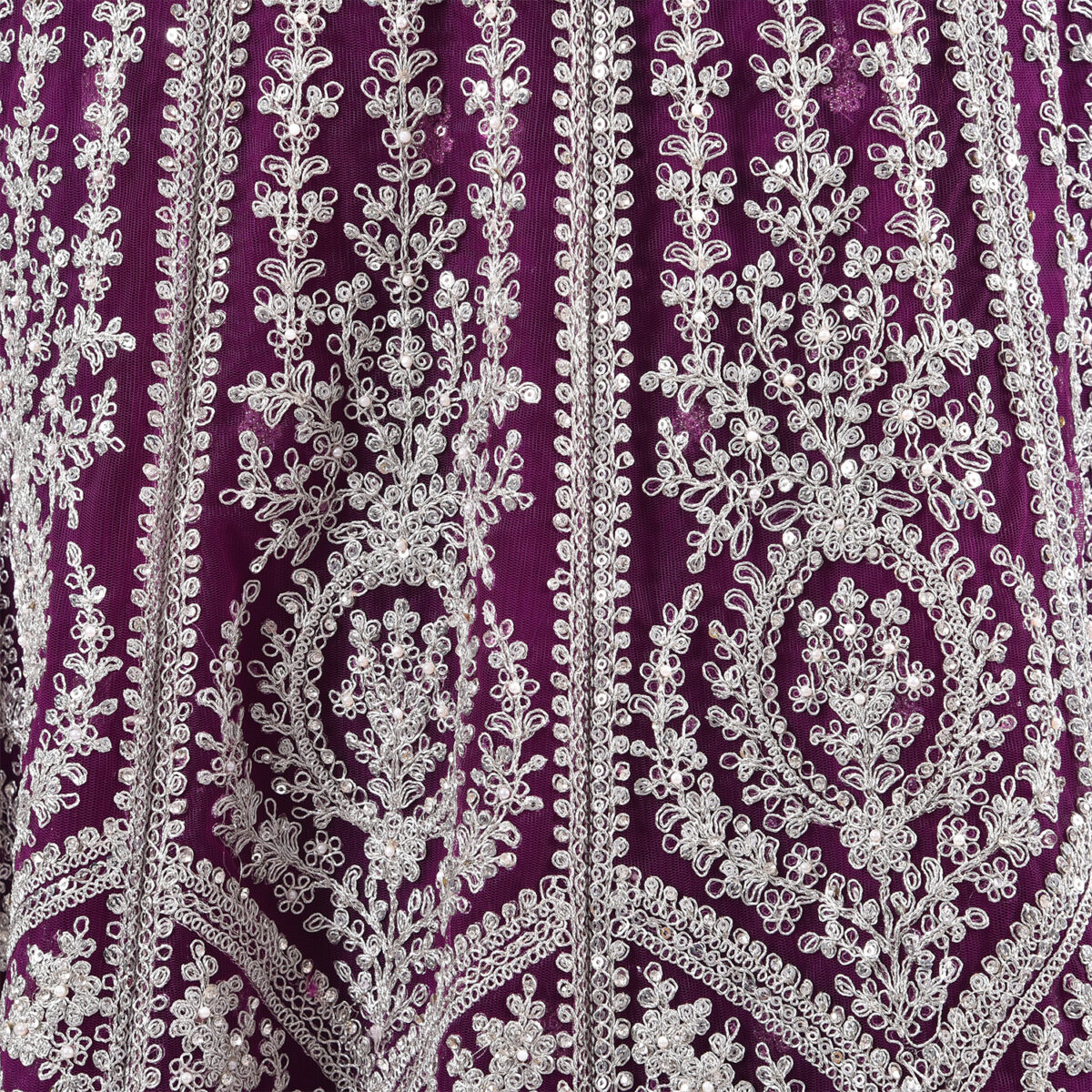 Purple Zardozi Handcrafted Center-Cut Gown with inner   Lehenga & Net Dupatta - Image 5
