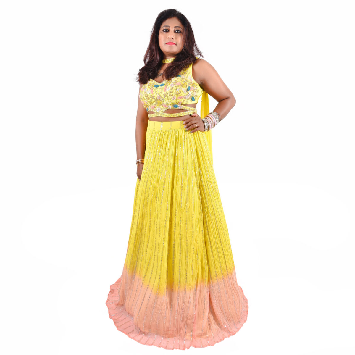Double-Shade Georgette Lehenga with Kanta  & Beadwork Blouse - Image 2