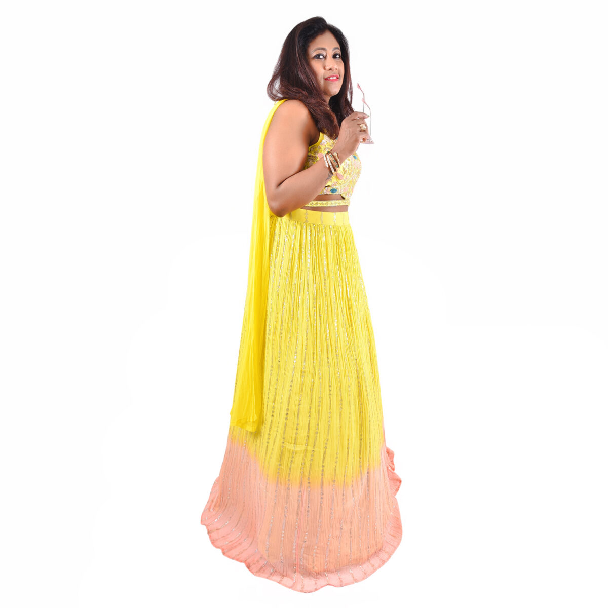 Double-Shade Georgette Lehenga with Kanta  & Beadwork Blouse - Image 3