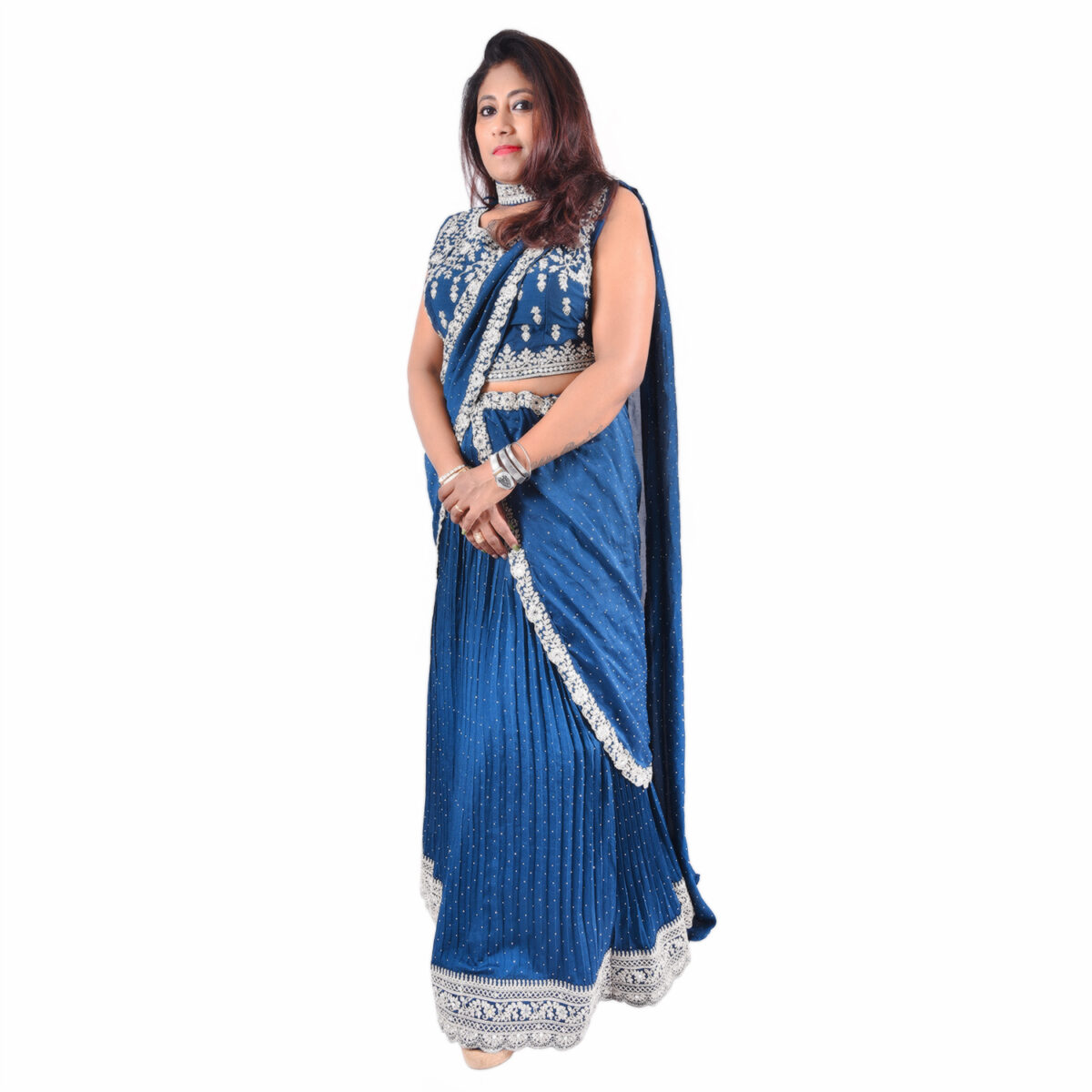 Royal Blue Half Saree Lehenga Set - Image 1