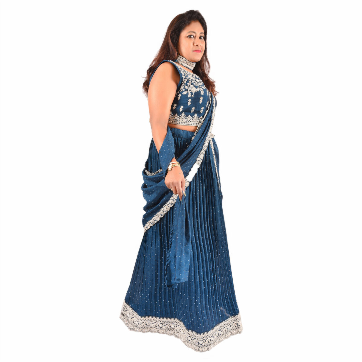 Royal Blue Half Saree Lehenga Set - Image 2