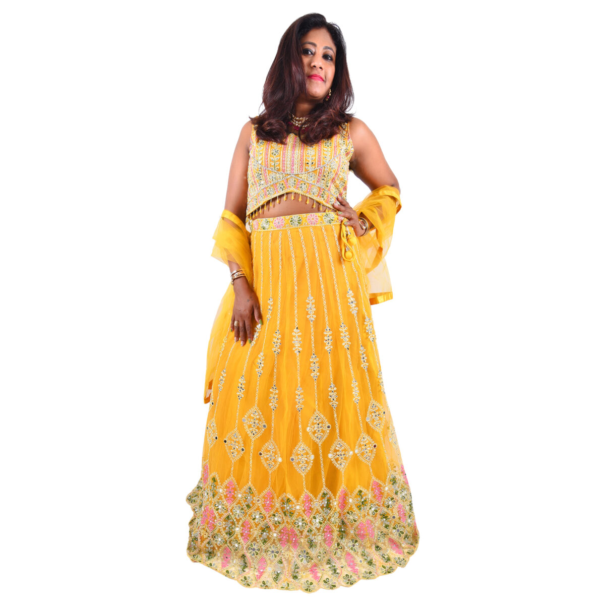 Mustard Yellow Net Lehenga Set - Image 1
