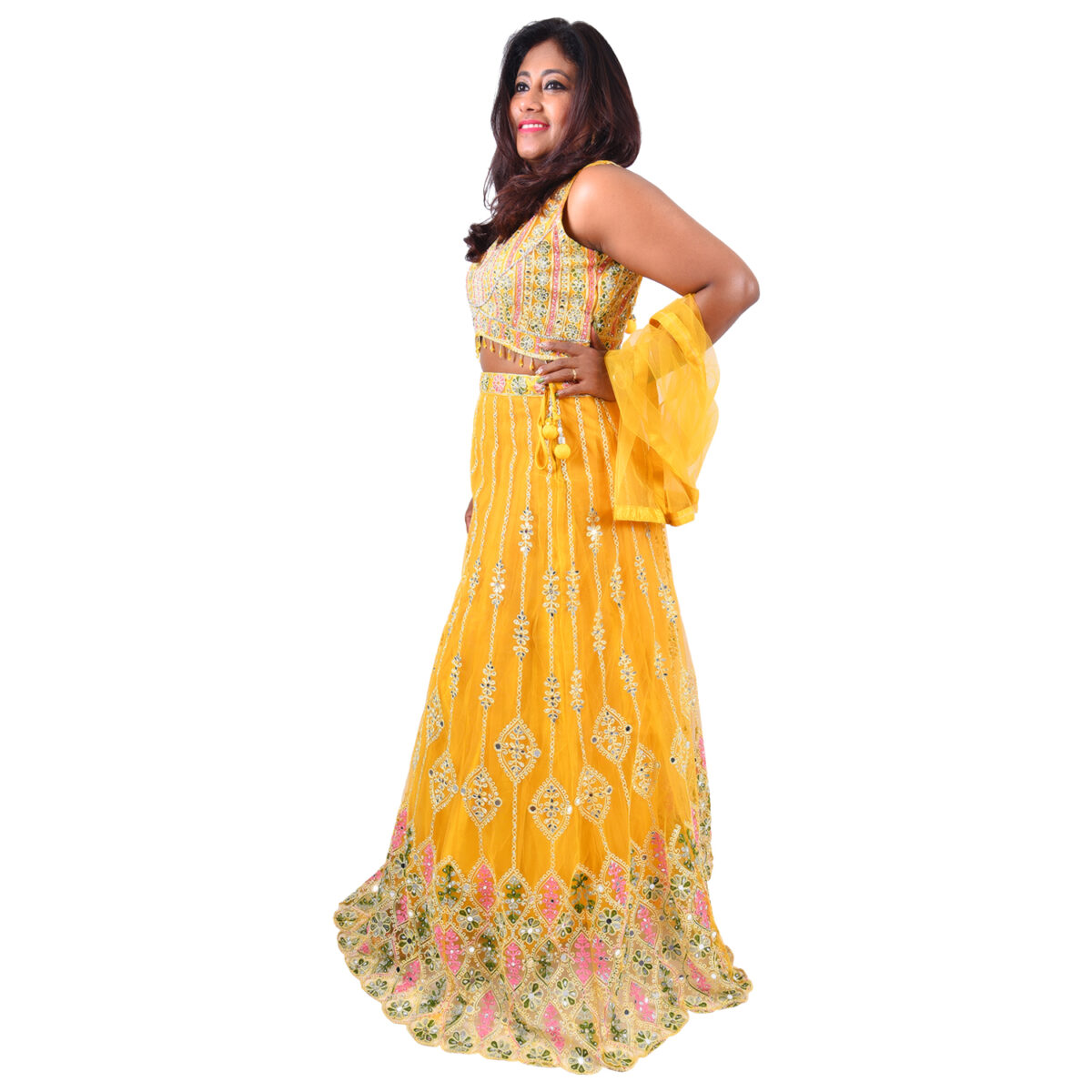 Mustard Yellow Net Lehenga Set - Image 2