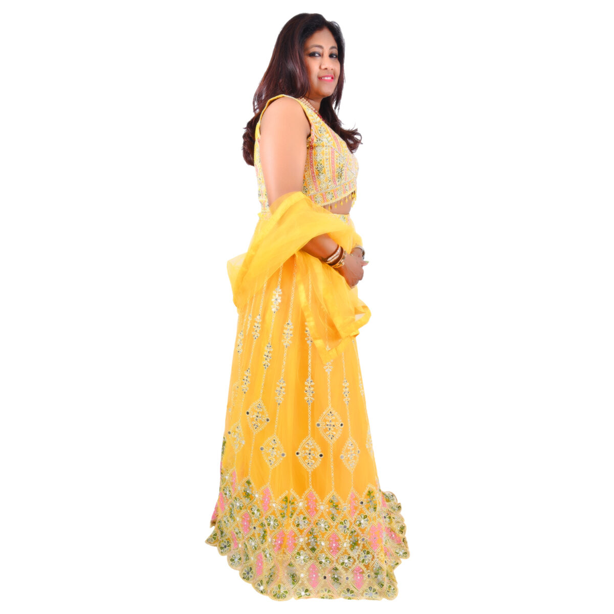 Mustard Yellow Net Lehenga Set - Image 3