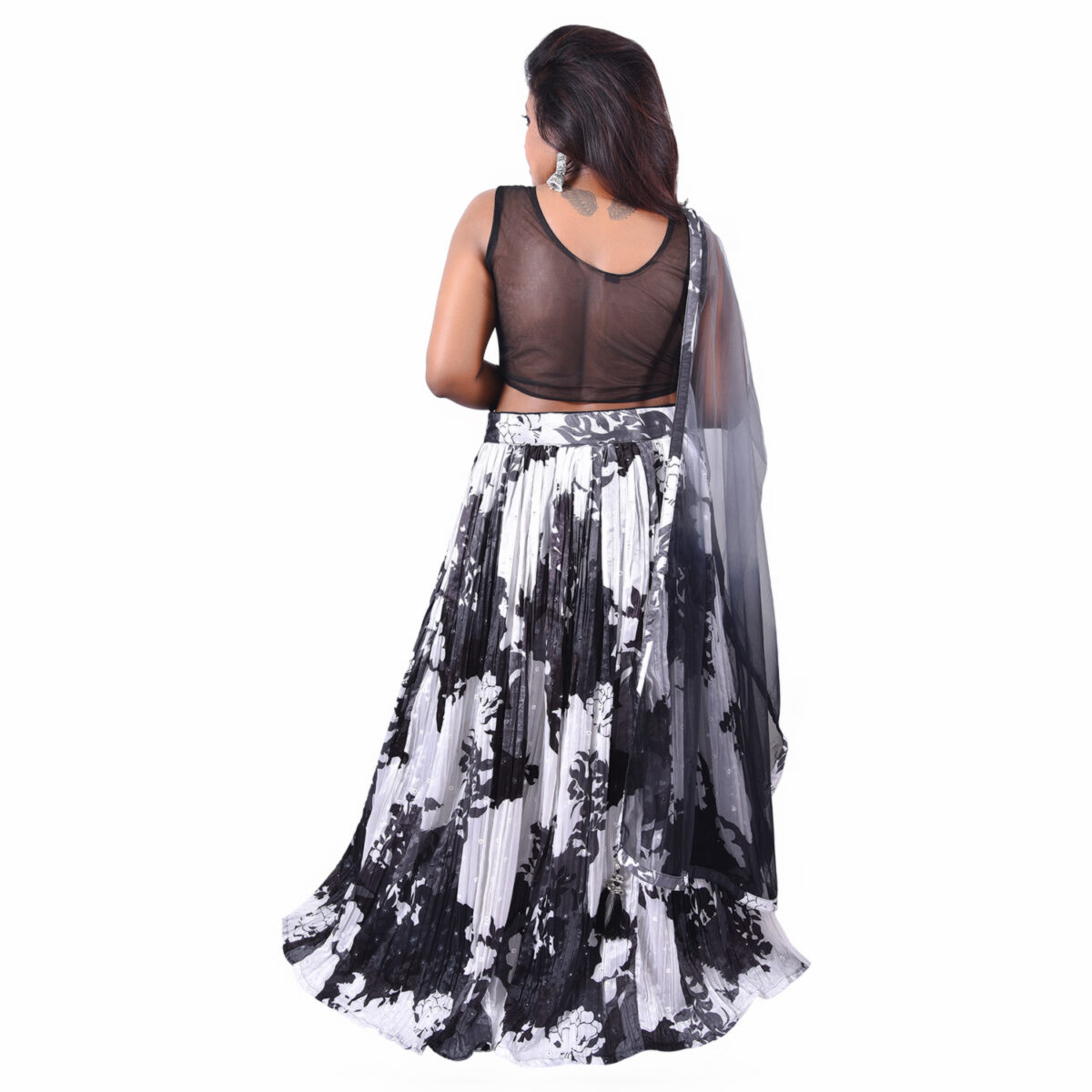 Floral Print Chinon Chiffon Lehenga Set - Image 4