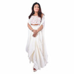 Elevate your style with this graceful White Indo-Western Dhoti Skirt Set