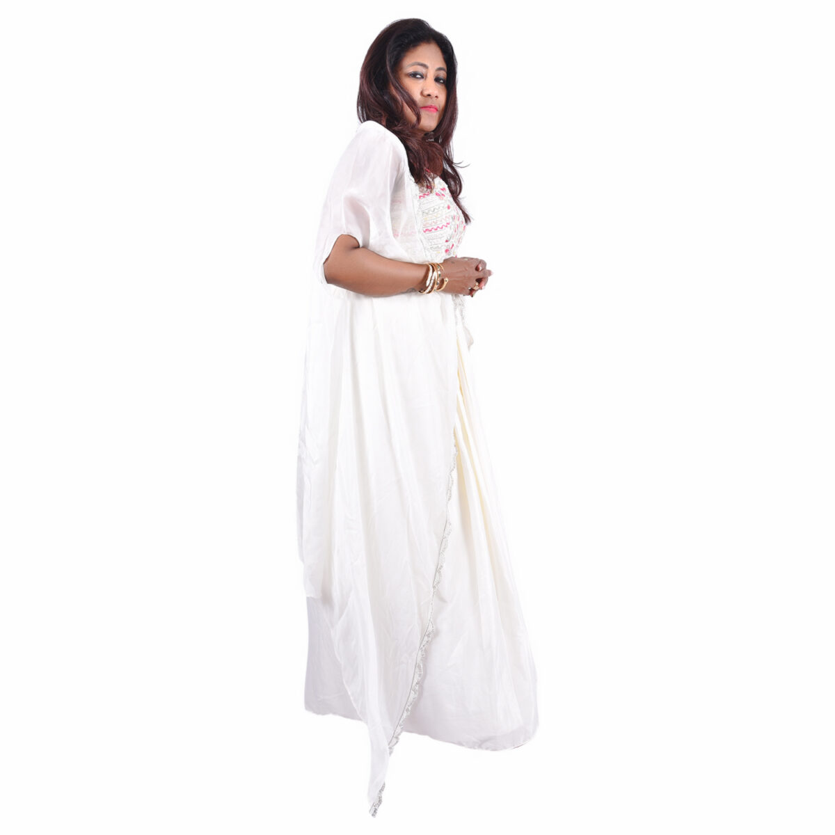 Elevate your style with this graceful White Indo-Western Dhoti Skirt Set - Image 3