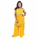 Yellow Short Sharara with  Teal Blue Dupatta