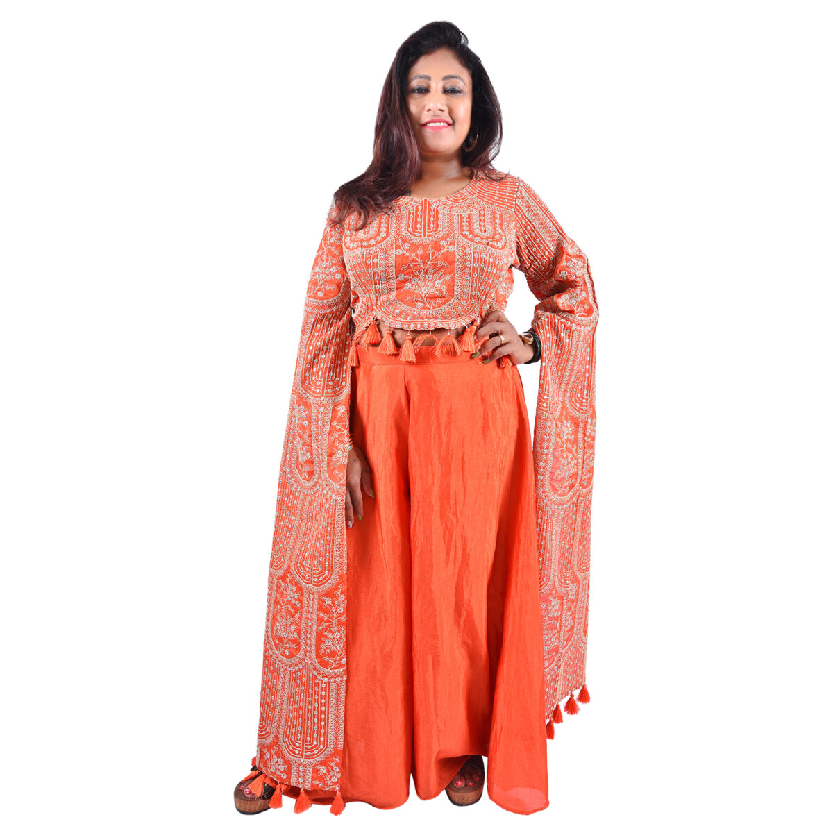 Brick orange raw silk Palazzo set - Image 1