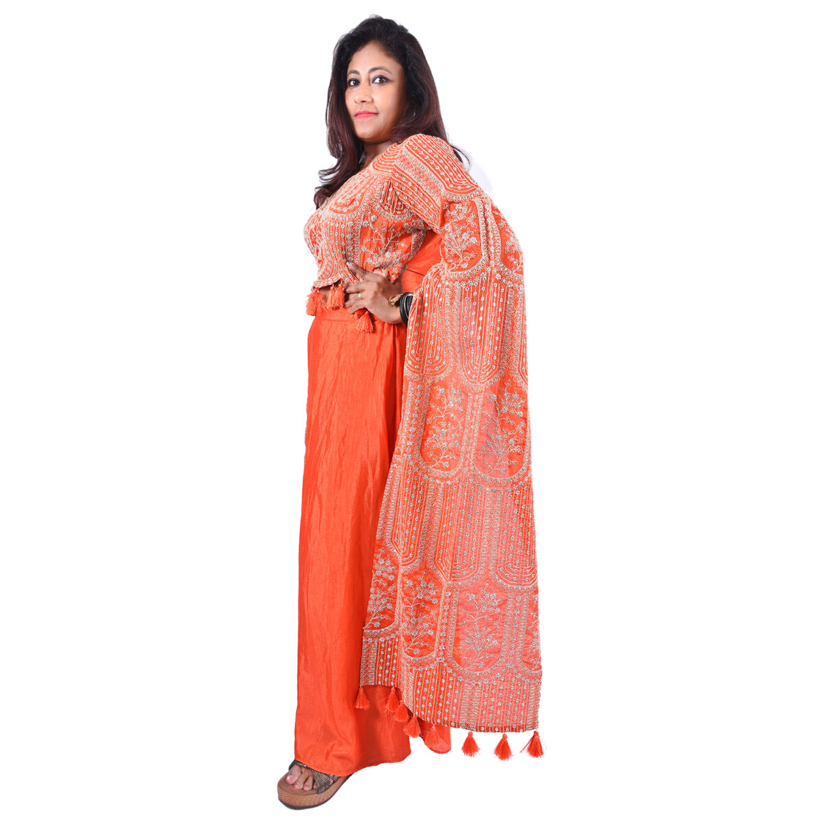 Brick orange raw silk Palazzo set - Image 2