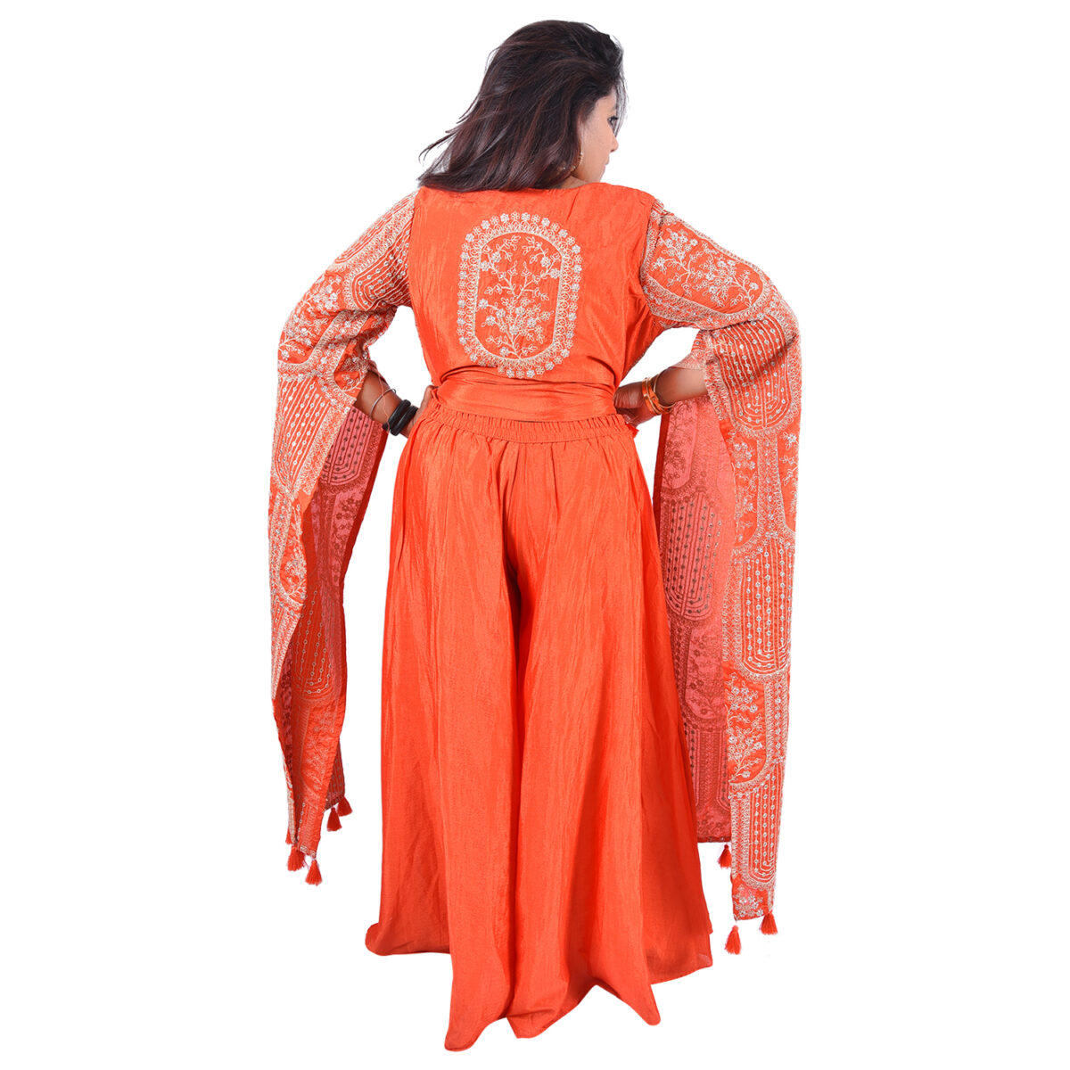 Brick orange raw silk Palazzo set - Image 4