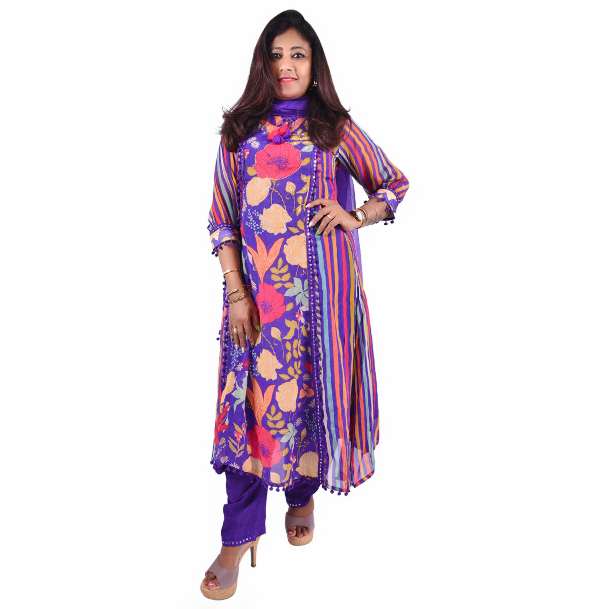 Purple Floral Lehriya Set - Image 1