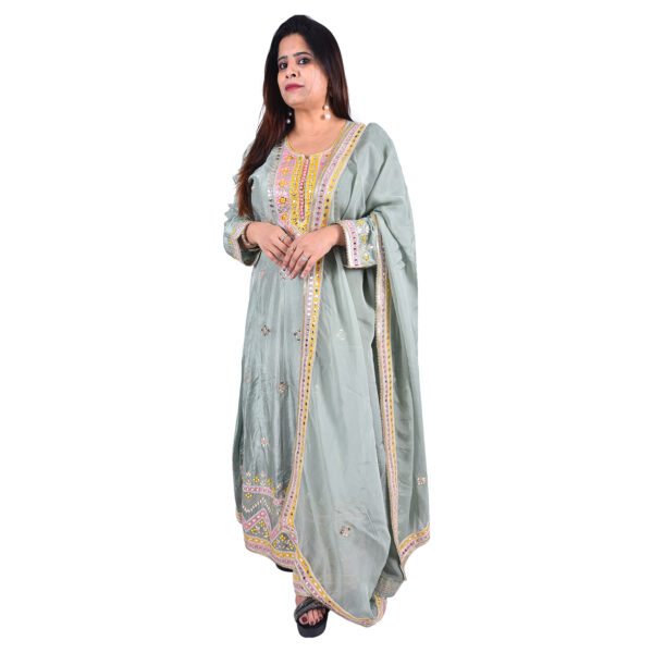 Pastel Pista Green Satin Silk Gota  Patti Gown