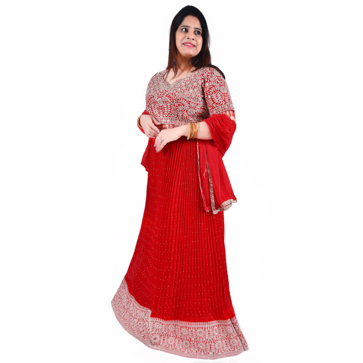 Mirchi Red Georgette Zardosi  Lehenga Set - Image 1