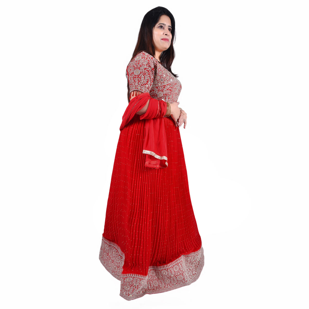 Mirchi Red Georgette Zardosi  Lehenga Set - Image 3