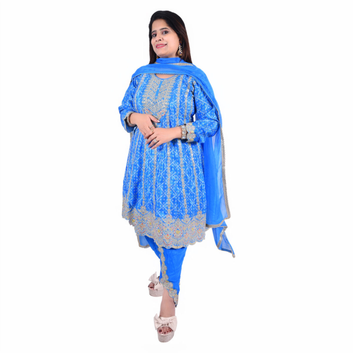 Royal Blue Bandhani Print Peplum Set - Image 4
