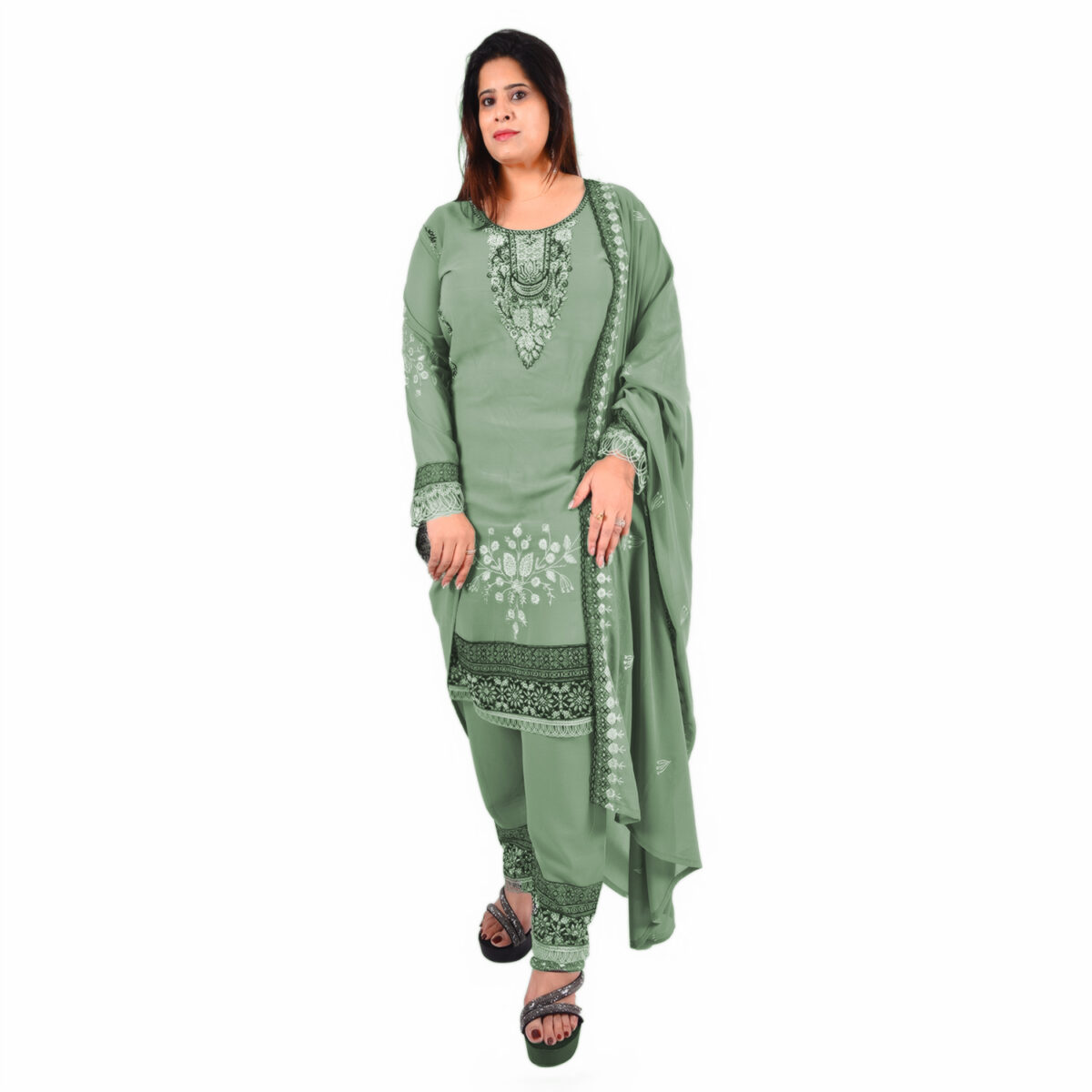 Soft Green Readymade Salwar Suit  with Dupatta - Image 2