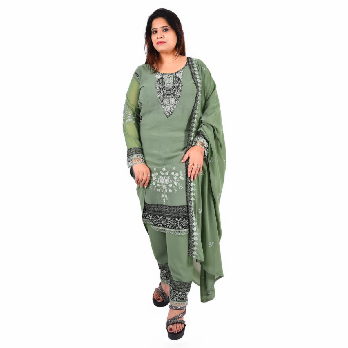 Soft Green Readymade Salwar Suit  with Dupatta - Image 1