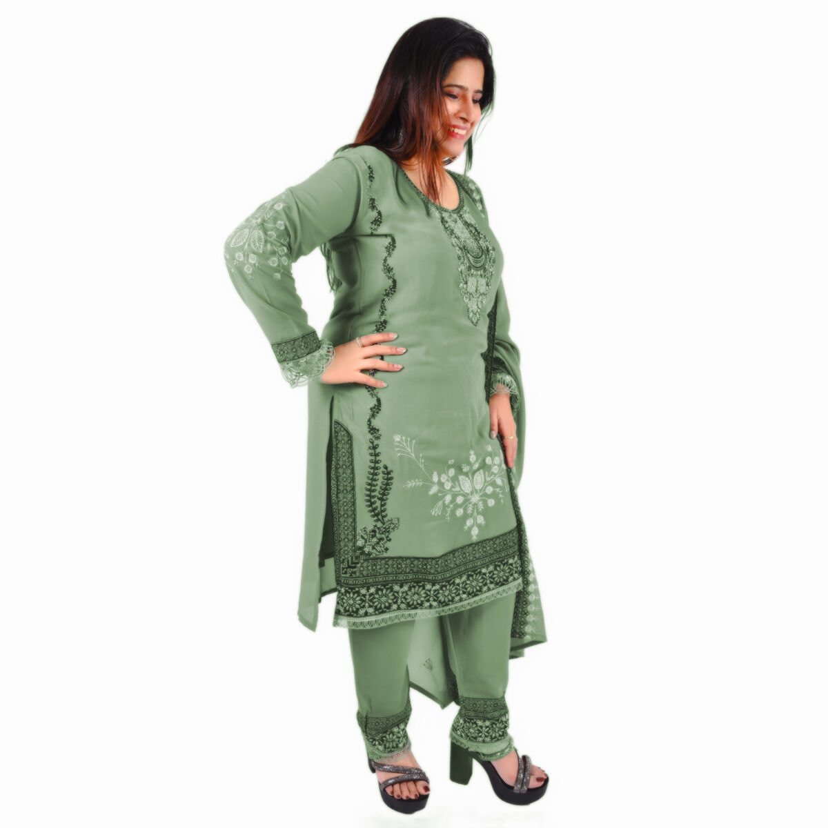 Soft Green Readymade Salwar Suit  with Dupatta - Image 3