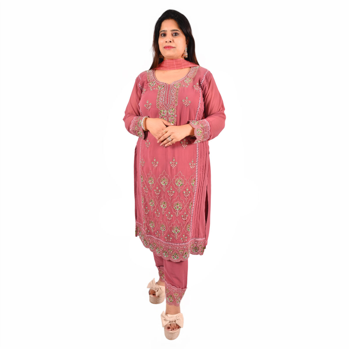 Onion Pink Readymade Salwar Suit  with Dupatta - Image 1