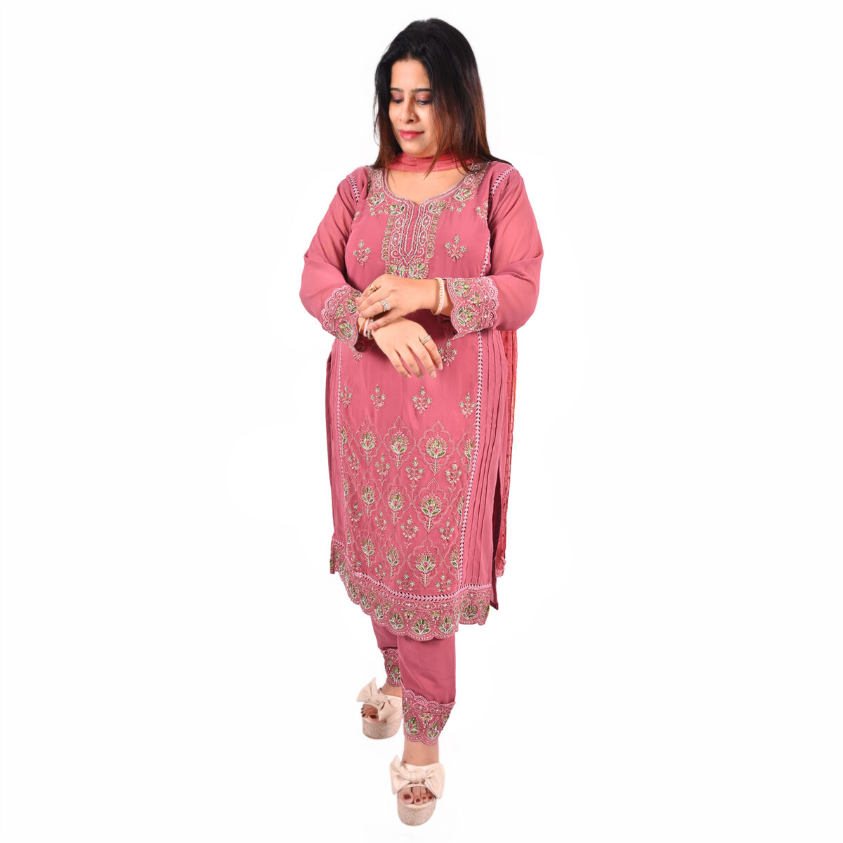 Onion Pink Readymade Salwar Suit  with Dupatta - Image 2