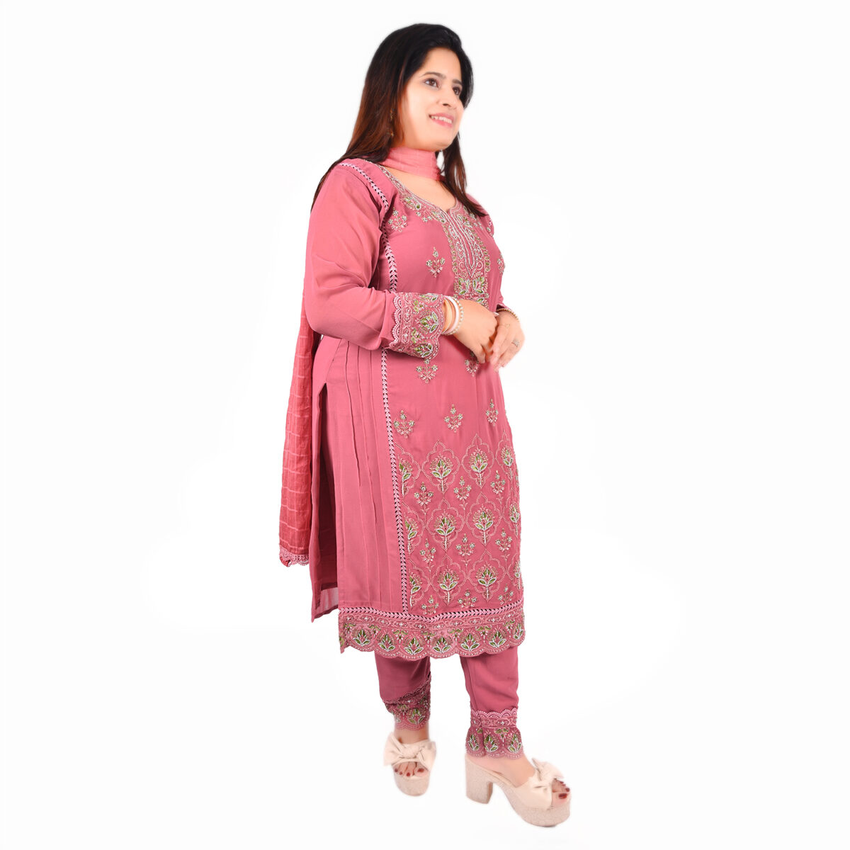 Onion Pink Readymade Salwar Suit  with Dupatta - Image 3