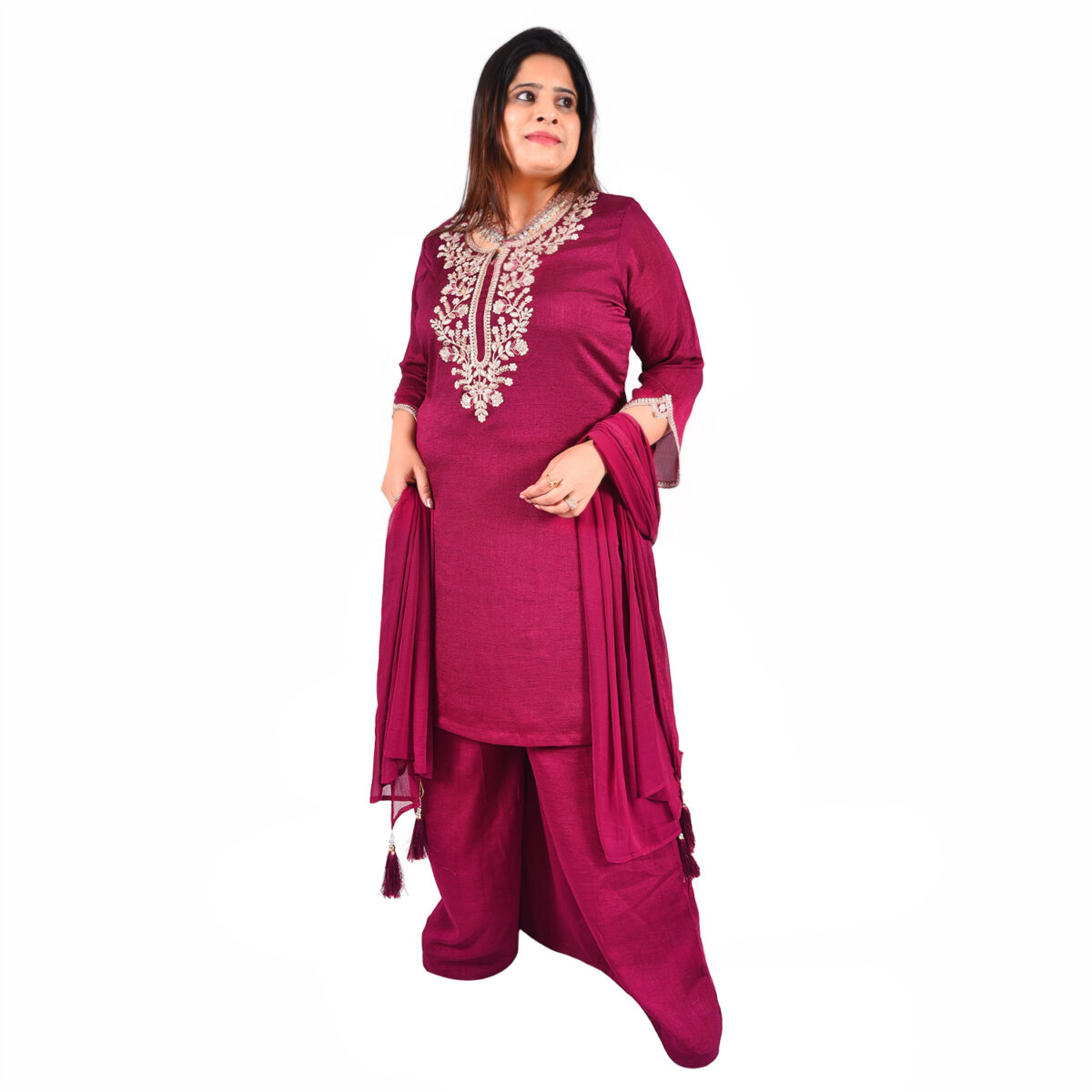 Deep Wine Readymade Palazzo Set - Image 1