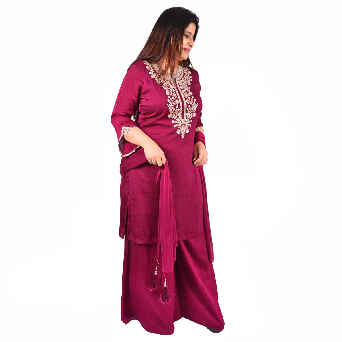 Deep Wine Readymade Palazzo Set - Image 2