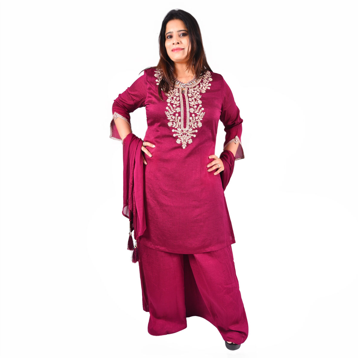 Deep Wine Readymade Palazzo Set - Image 4