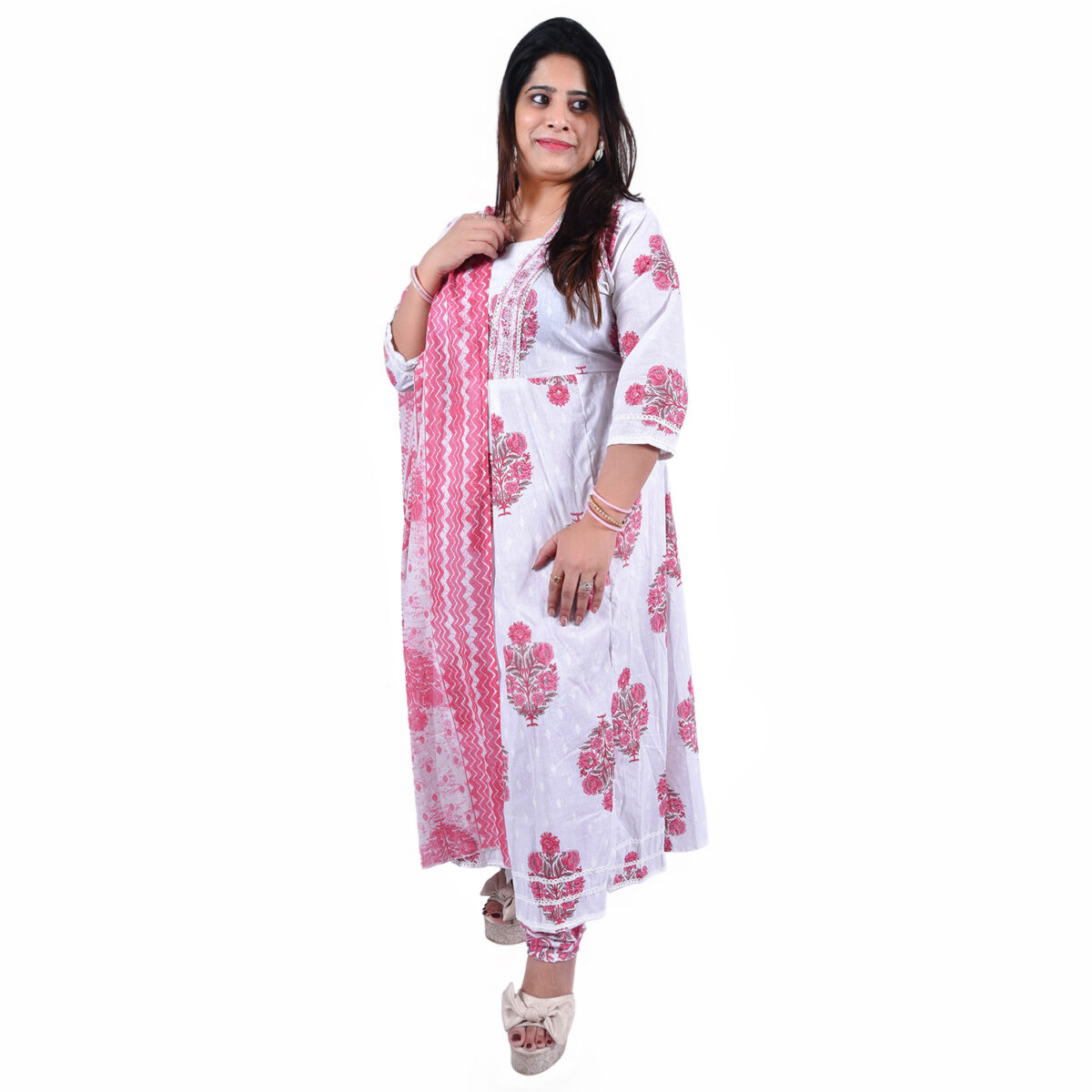 Baby Pink & White Anarkali Set - Image 1