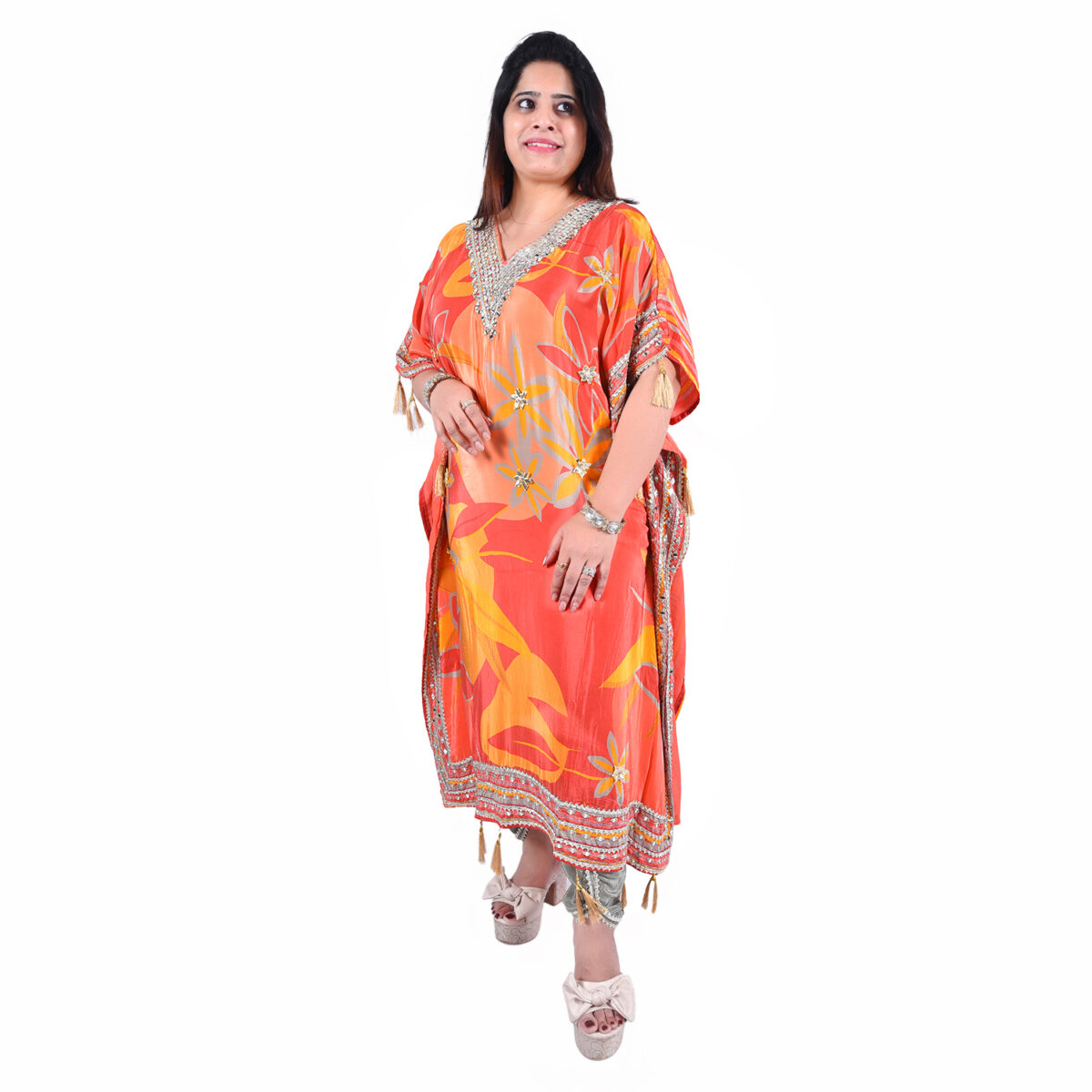 Shaded Orange & Peach Kaftan Set - Image 2