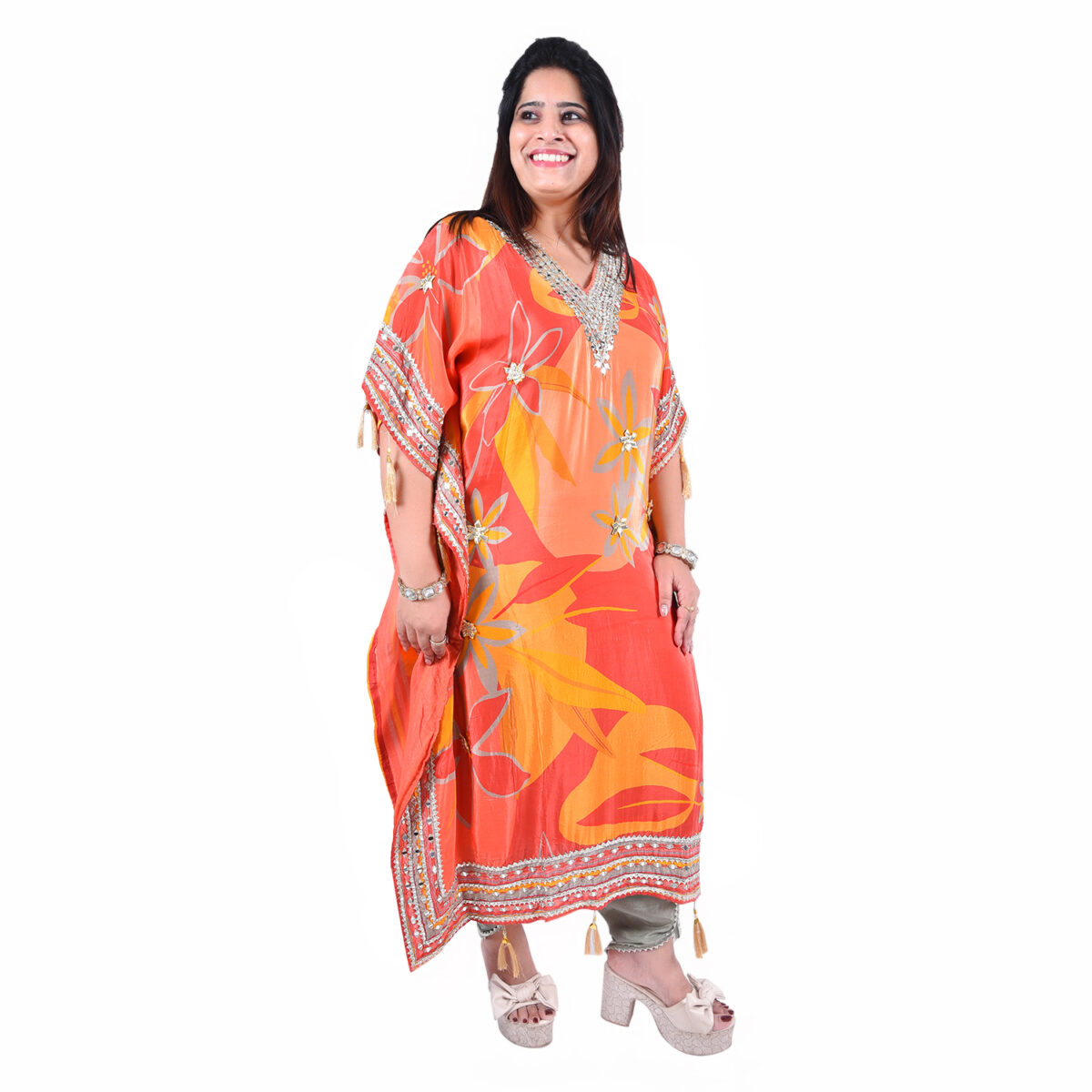 Shaded Orange & Peach Kaftan Set - Image 3