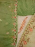 Pista green Unstitched Georgette  Chiffon Suit - Image 4