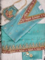 Distemper Blue unstiched Zardosi Suit