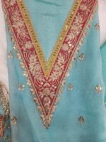Distemper Blue unstiched Zardosi Suit - Image 2