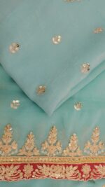 Distemper Blue unstiched Zardosi Suit - Image 4