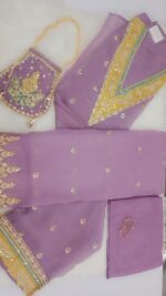 Lavender purple  unstiched Zardosi Suit