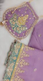 Lavender purple  unstiched Zardosi Suit - Image 2