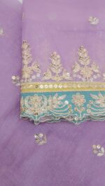 Lavender purple  unstiched Zardosi Suit - Image 3